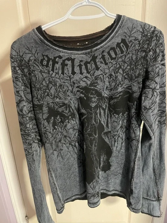 Reversible Affliction Black and White Scarecrow Graphic Long Sleeve - Picture 3 of 6